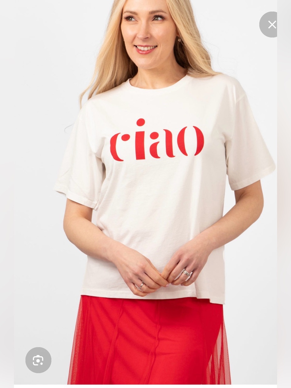 Sezane White Short Sleeve Tee with Red 'ciao' Graphic